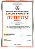 Диплом Многоотраслевой выставки-ярмарки "Сделано в Удмуртии" (г. Ижевск, 2004)