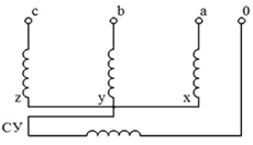 Схема подсоединения обмотки симметрирующего устройства (СУ) к обмоткам НН